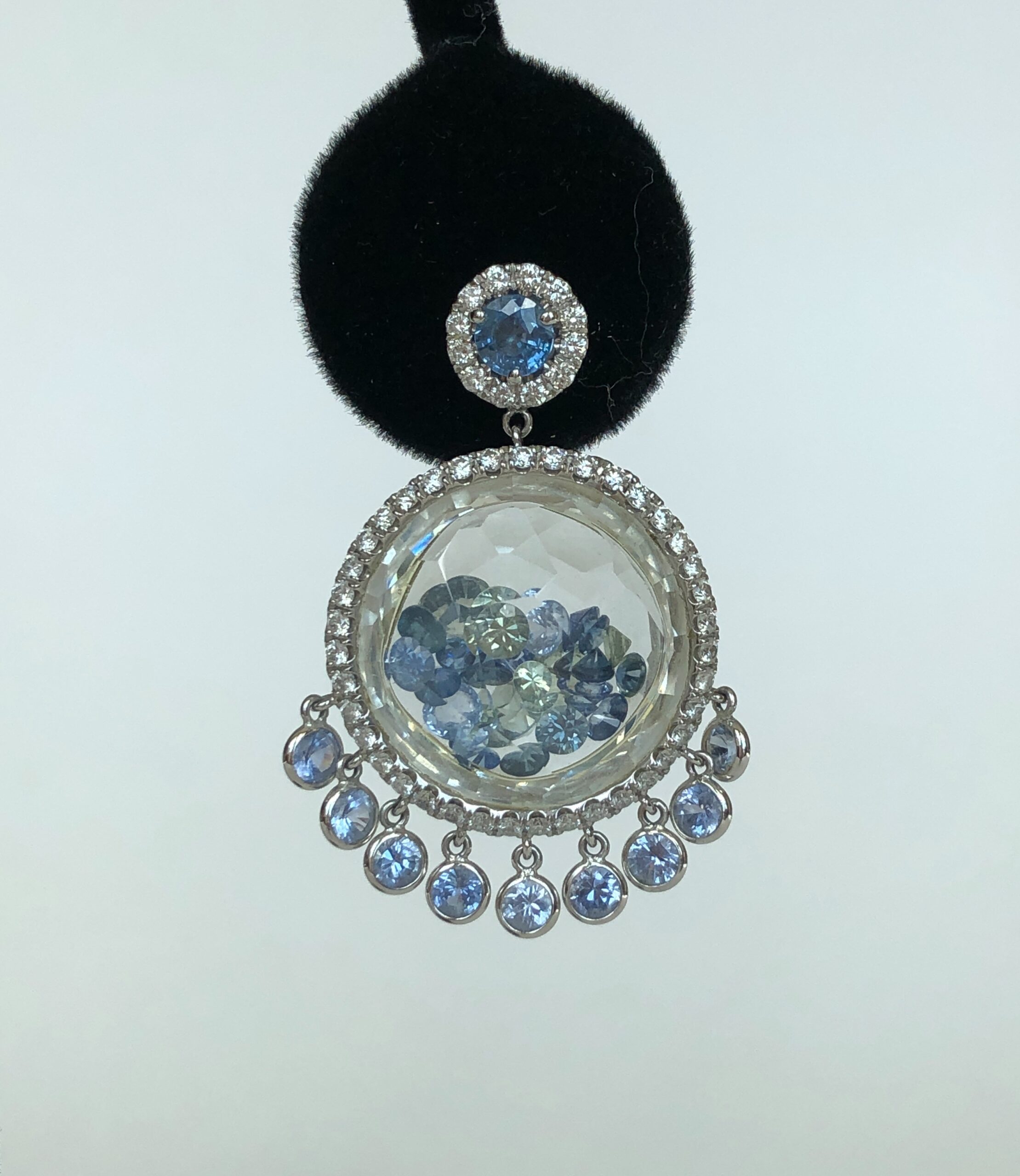 Rock Crystal Diamond & Sapphire Earrings