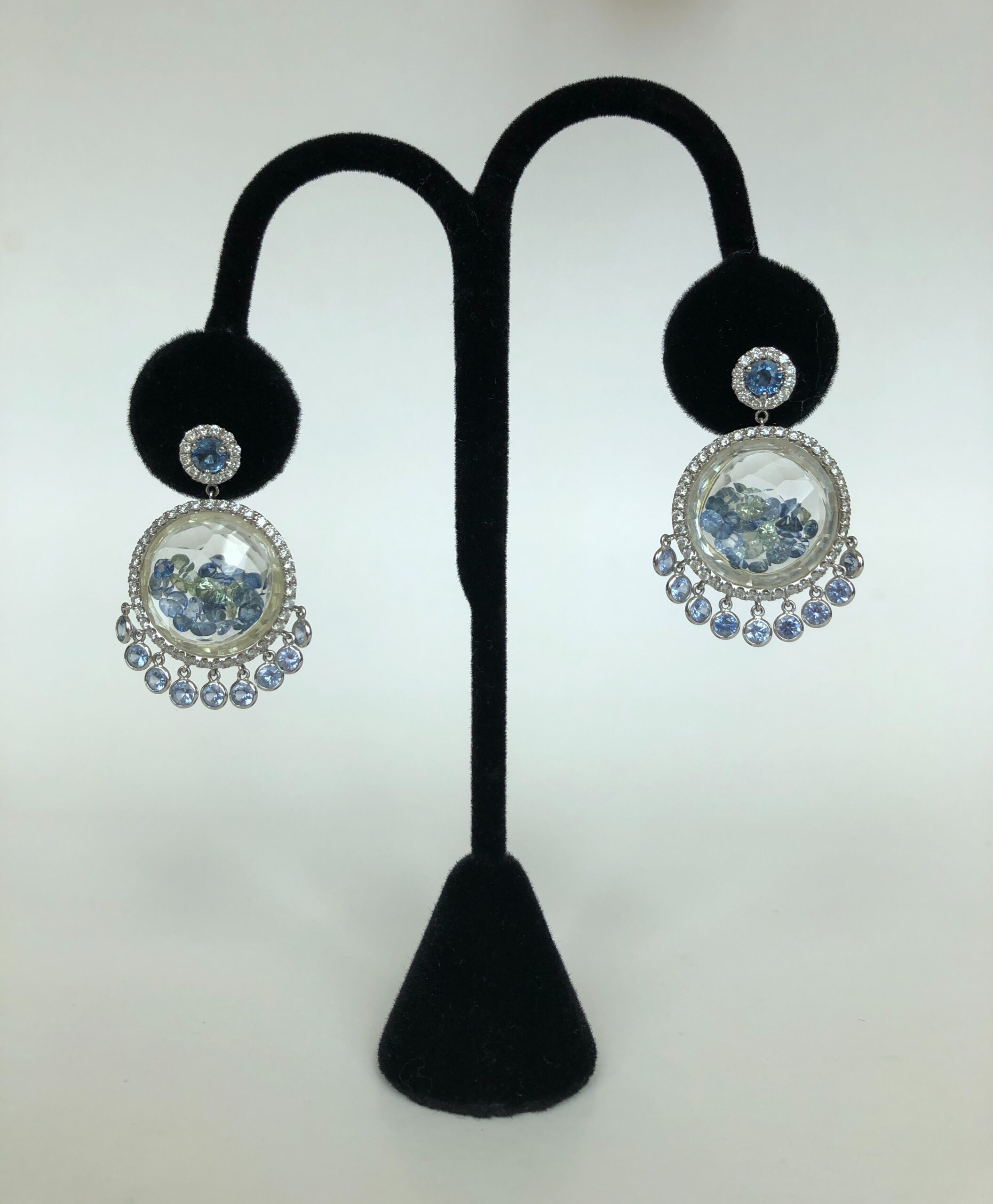 Rock Crystal Diamond & Sapphire Earrings